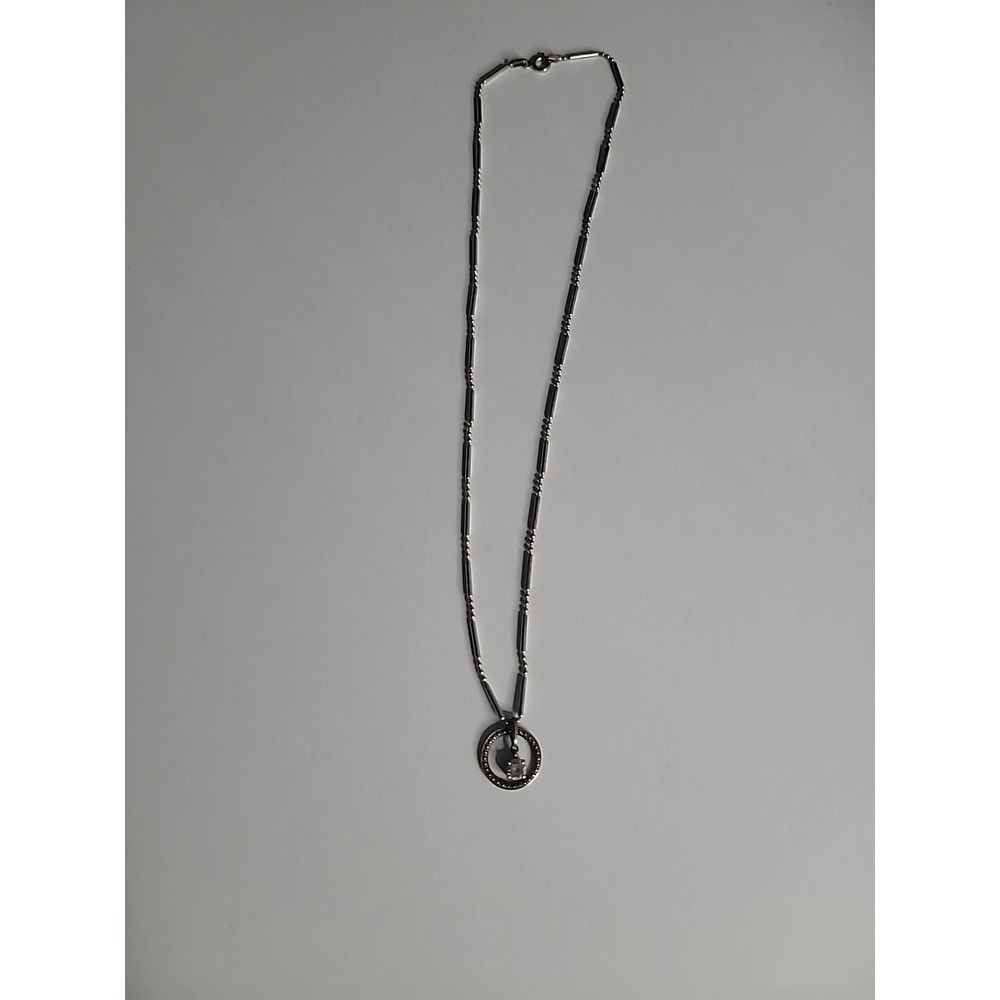 925 Sterling Silver Circle Pendant Necklace Clear CZ Drop Station Chain Vintage - Picture 5 of 10